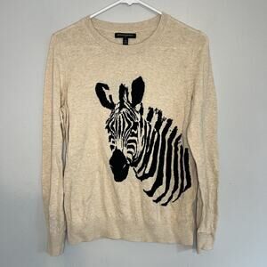 Banana Republic Womens 100% Cotton Knit Sweater Zebra Cream Sz M